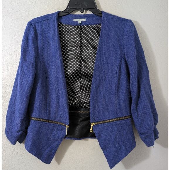 Charlotte Russe Blue and Gold Blazer with Ruched Sleeves - Picture 1 of 4